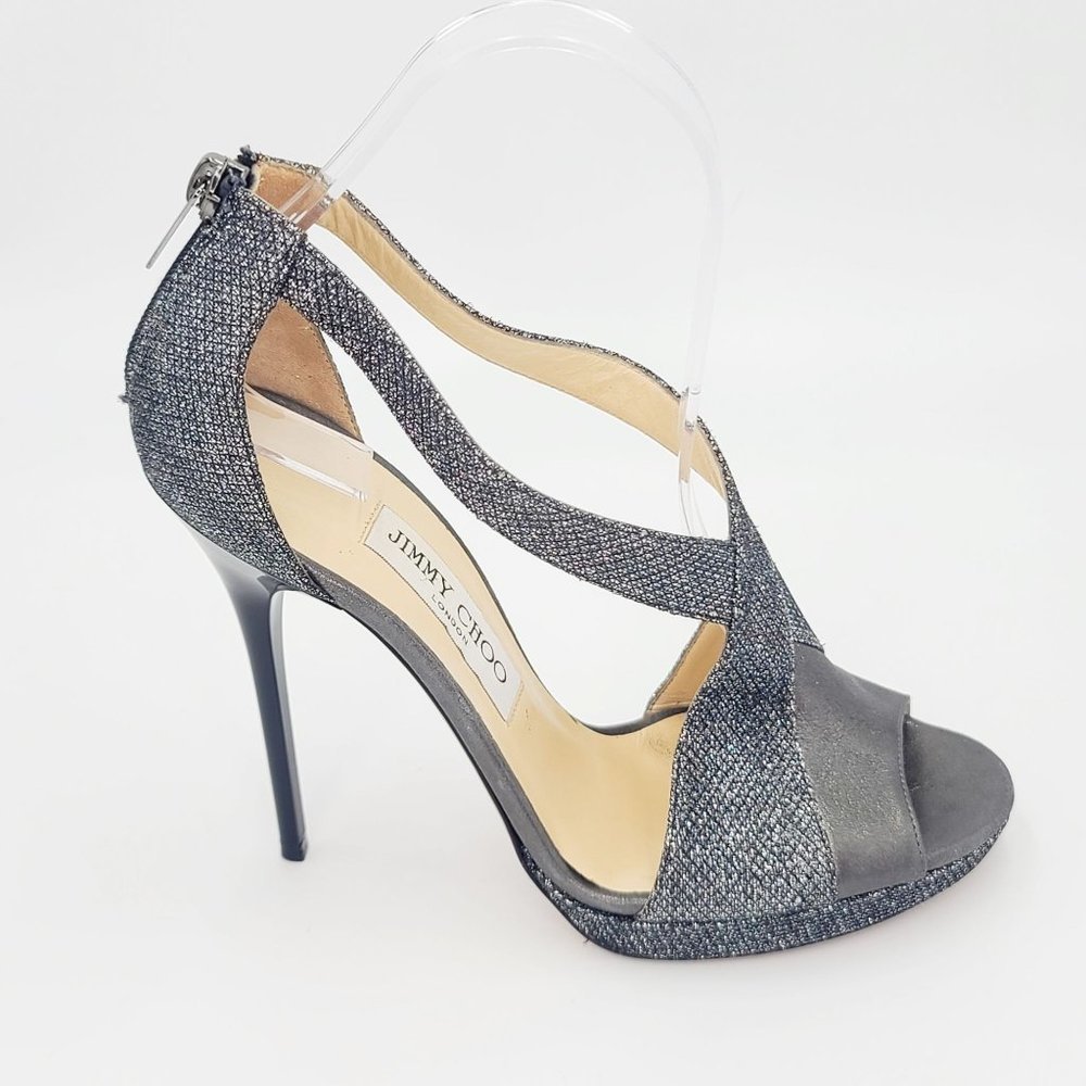 Jimmy Choo Sandals VISION Metallic Grey Crossover Sandals Size 38.5 - Picture 2 of 8